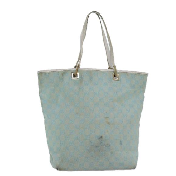 GUCCI GG Canvas Tote Bag Light Blue White Gold 002 002 - Picture 1 of 16
